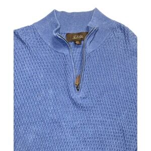Tasso Elba 1/4 Zip Sweater Mens XXL Blue Cotton Waffle Knit Pullover Golf Preppy